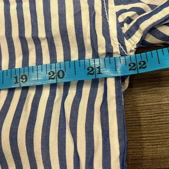 [L]Max Studio 100 Modal White Blue Straps Prints Button  Down Women Shirt - Picture 7 of 11